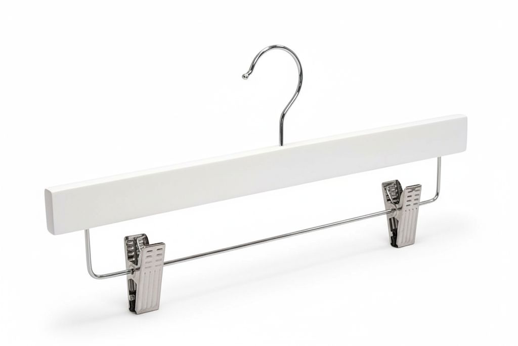 Kledinghanger recht hout 34 cm wit met klemmen