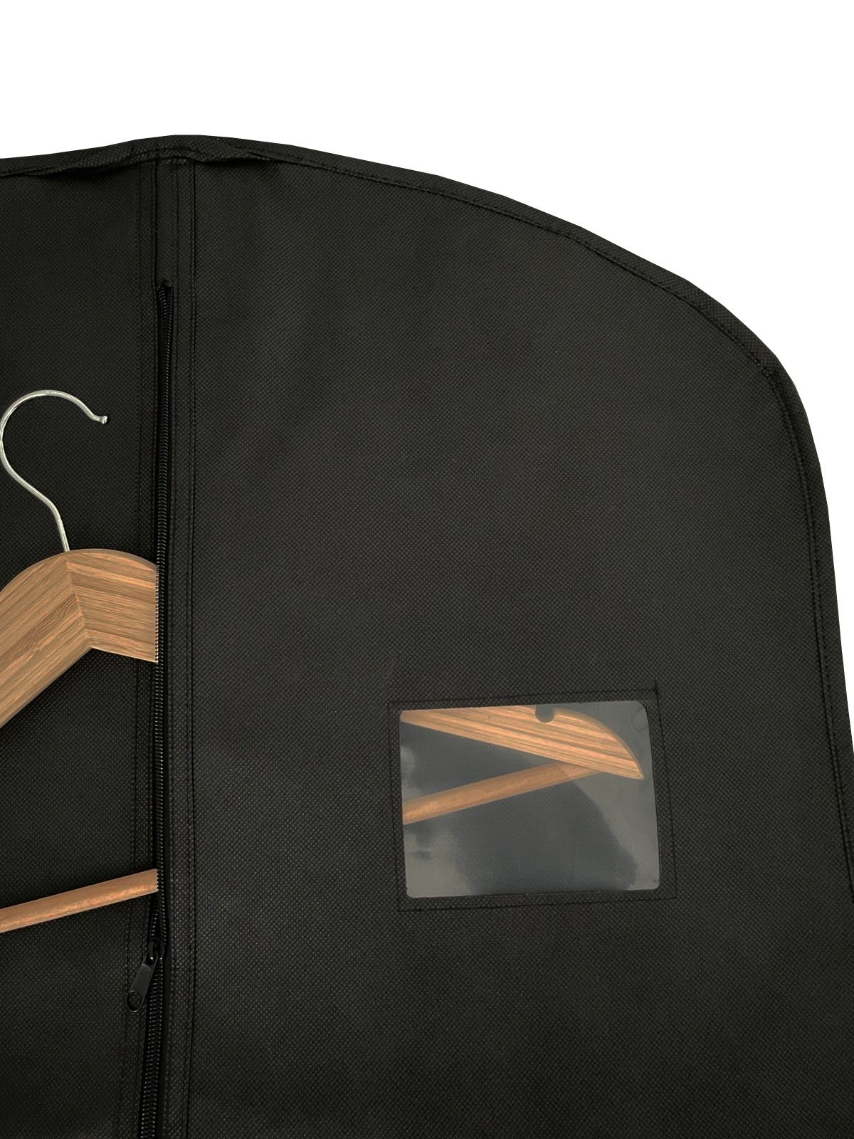 Enkele kledinghoes met venster Non Woven. 150x60 cm met rits zwart.
