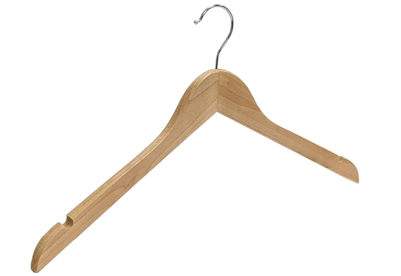 Geknikte kledinghanger 44 cm Blank gelakt hout met rokinkepingen