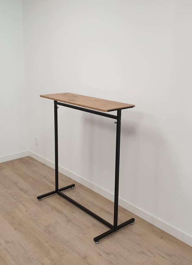 Kledingrek design 98 x 123-187cm verstelbaar zwart met eiken legbord laag