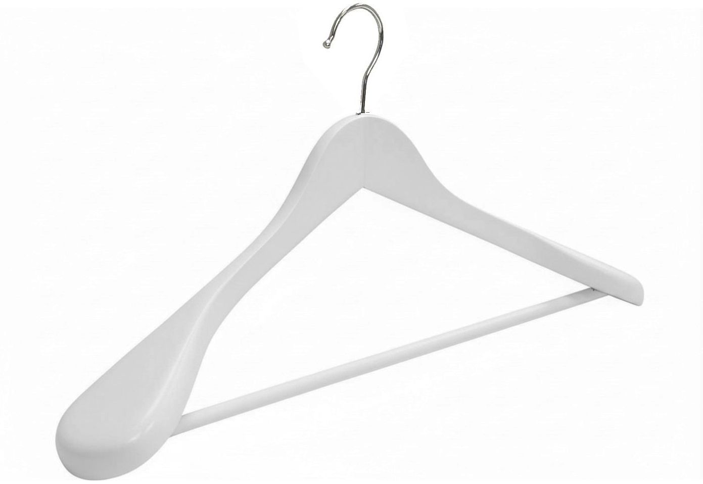 Kledinghanger hout 45 cm brede schouders en broeklat wit W005