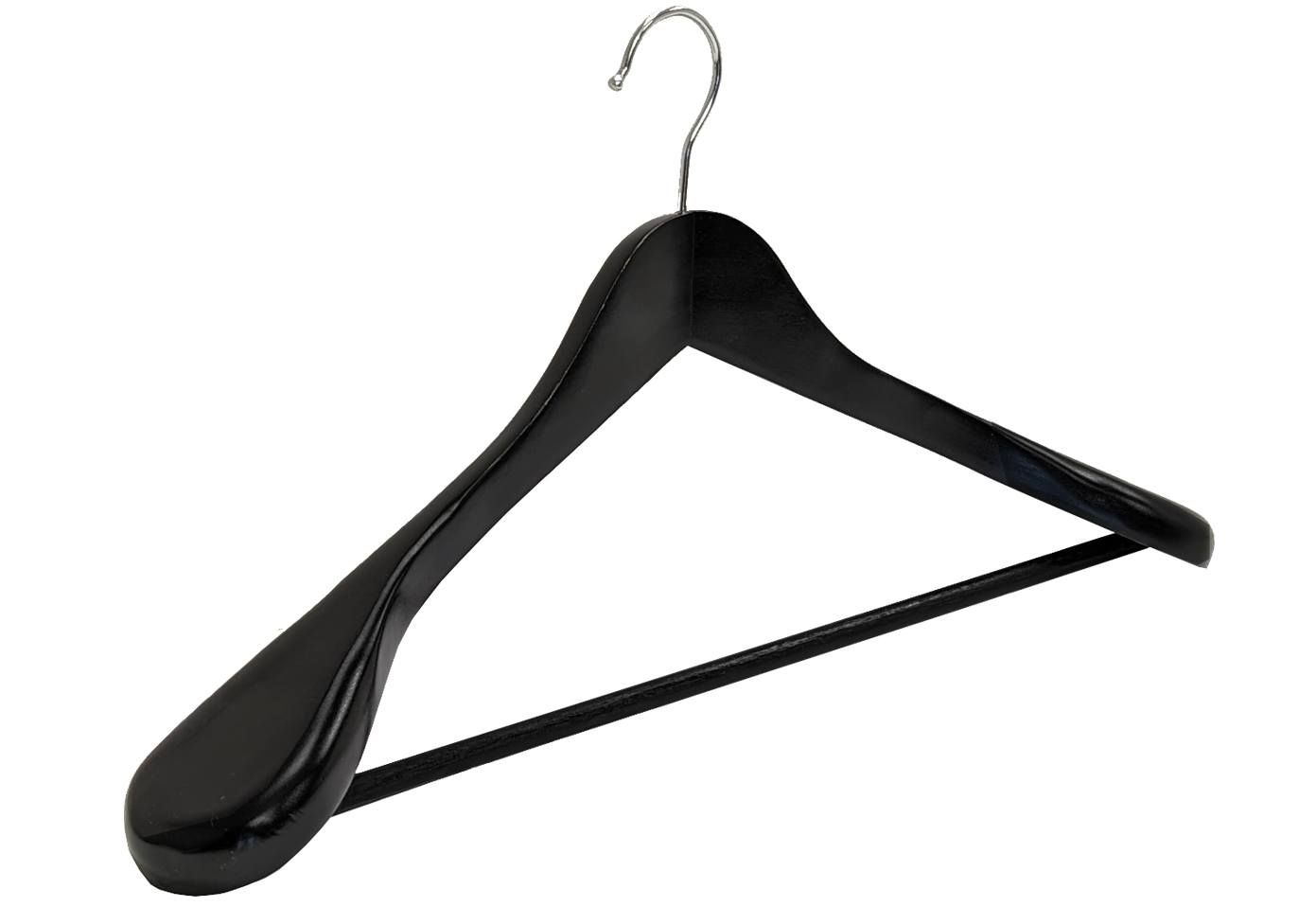 Kledinghanger hout 45 cm brede schouders en broeklat zwart