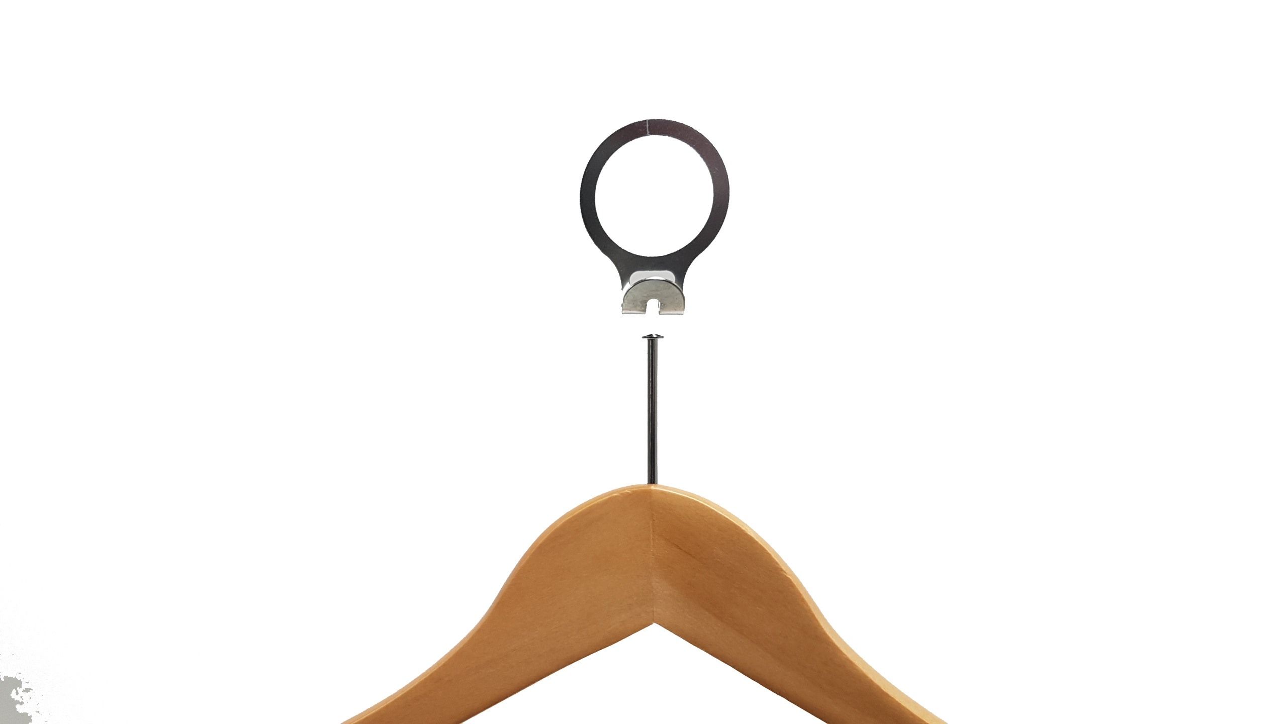Hotel kledinghanger met anti diefstal ring Blank gelakt detail 1