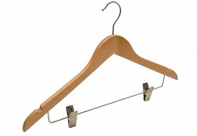 Kleerhanger 44 cm met knijpers Blank gelakt hout