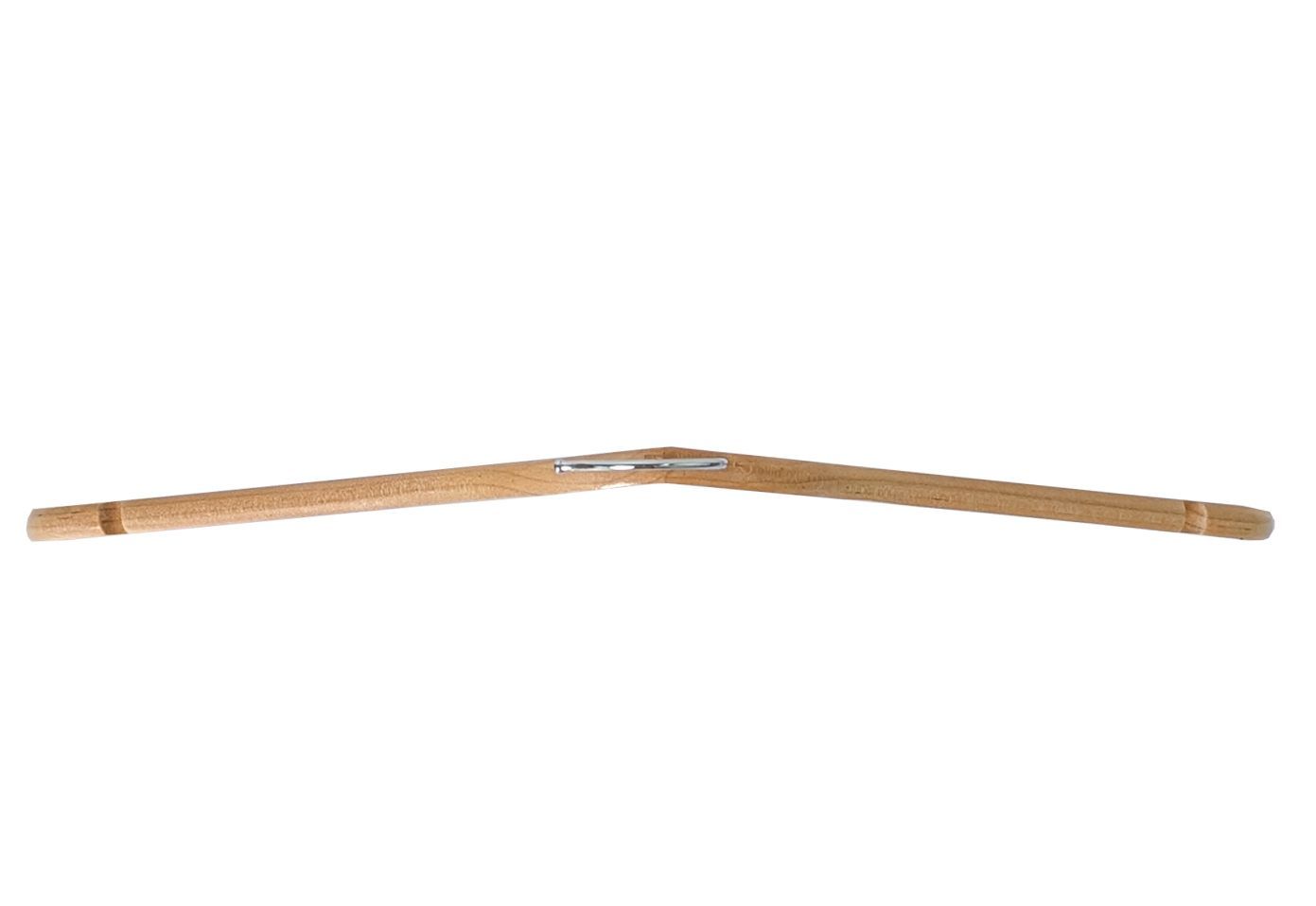 Geknikte kledinghanger 44 cm Blank gelakt hout met rokinkepingen bovenaanzicht