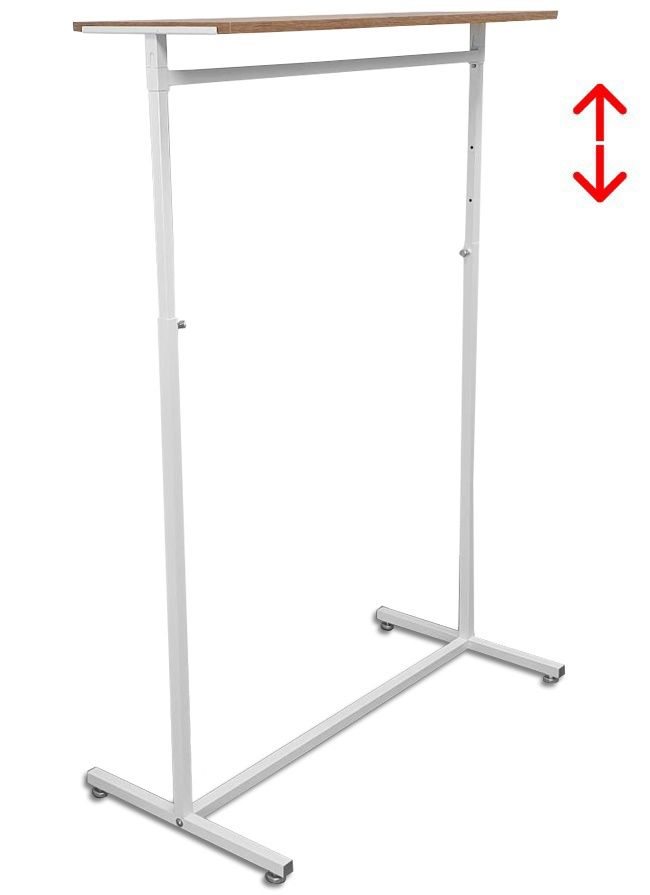 Kledingrek design 98 x 123-187cm verstelbaar wit met eiken legbord