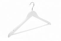 Geknikte kledinghanger 44 cm met broeklat wit gelakt hout