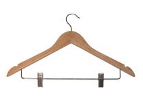 Kleerhanger 44 cm met knijpers Blank gelakt hout