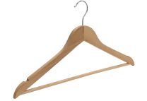 Vlakke kledinghanger 44 cm met broeklat Blank gelakt hout