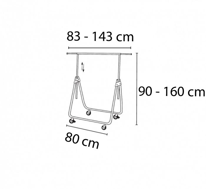 Opvouwbaar kledingrek B83 x H90 - 160 cm Chroom detail afmetingen